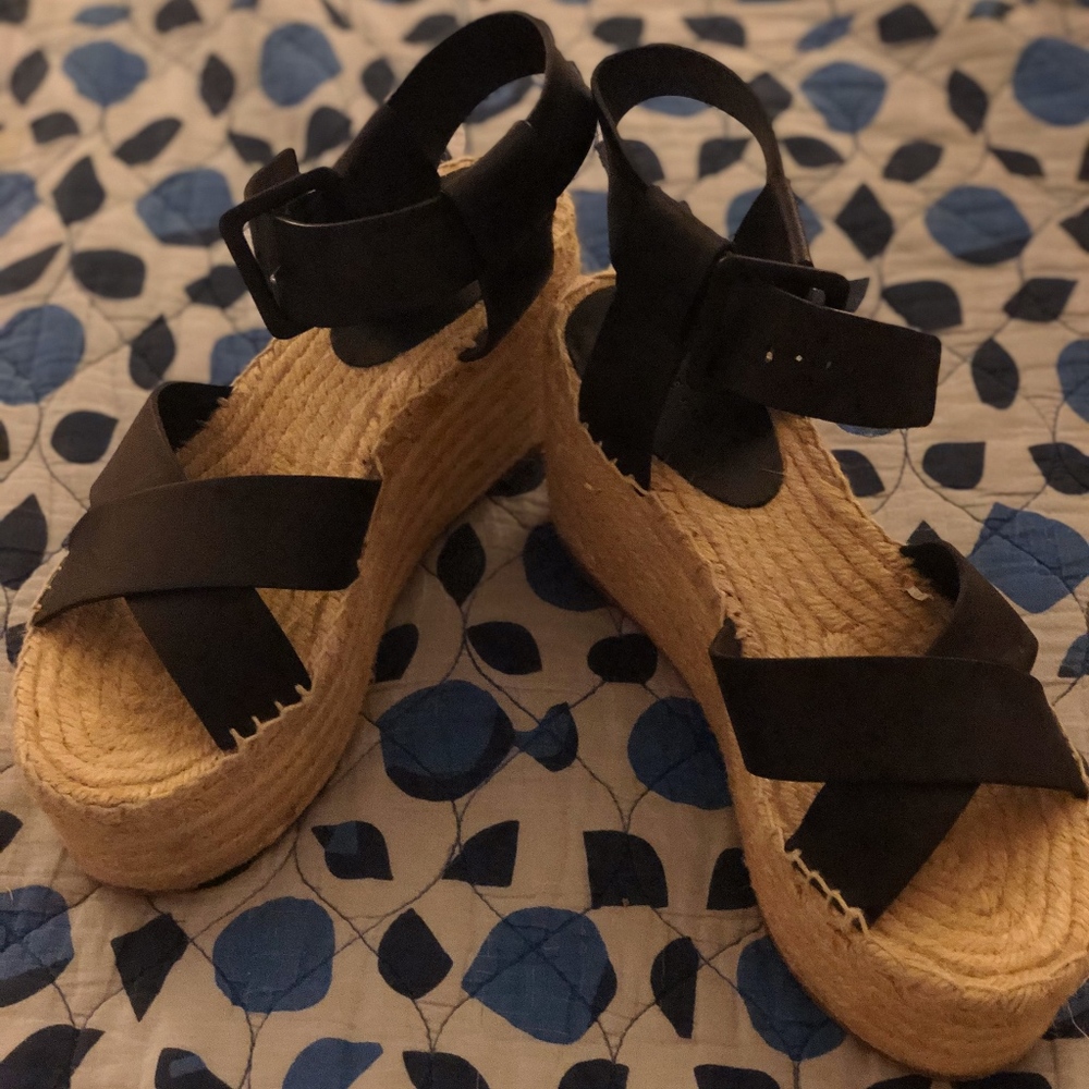 Espadrille Platform Heels With Black Straps